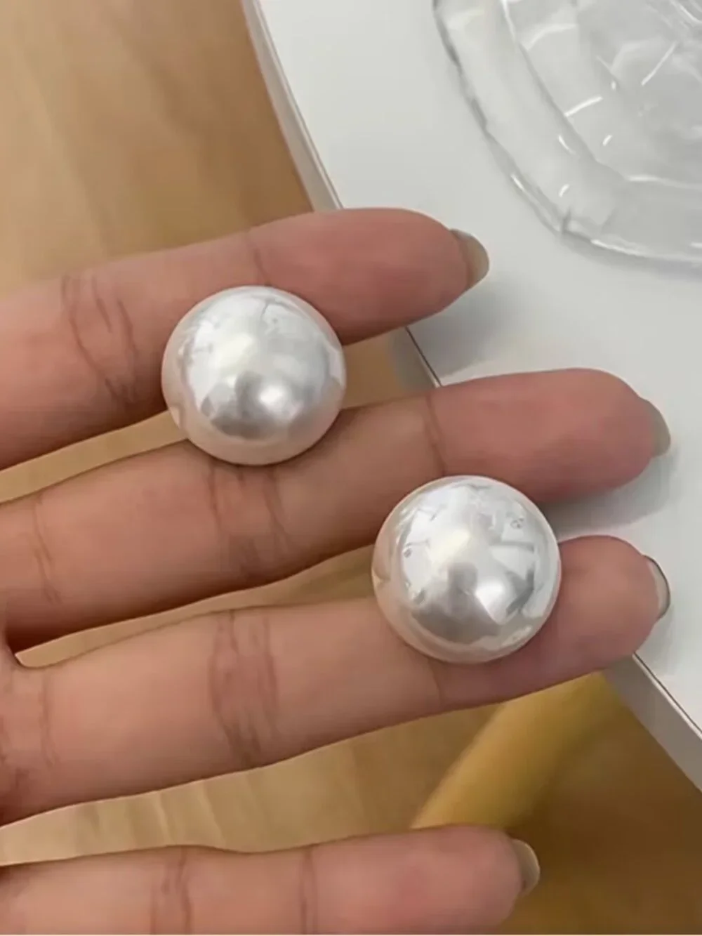 NEW Classic Elegance Pearly White Button Earrings Faux Pearl Statement